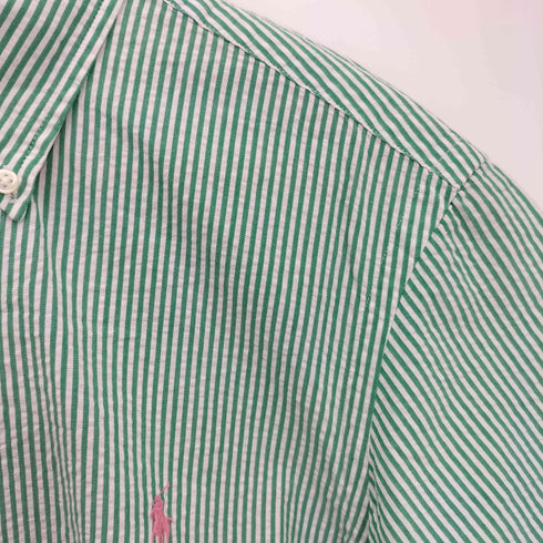 ポロラルフローレン POLO RALPH LAUREN 現行タグ CLASSIC FIT ポニー刺繍 シアサッカー ストライプ ボタンダウン半袖シャツ メンズ S P