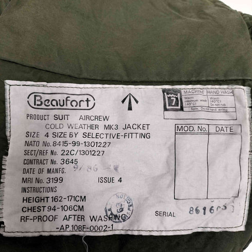 ブリティッシュアーミー BRITISH ARMY RAF 99年会計 BEAUFORT社製 cold weather mk3 jacket メンズ 4