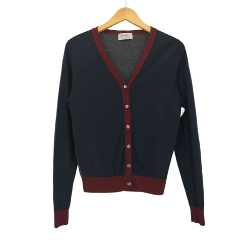ジョンスメドレー JOHN SMEDLEY 英国製 トライカラー Vネック ウール カーディガン レディース import:M