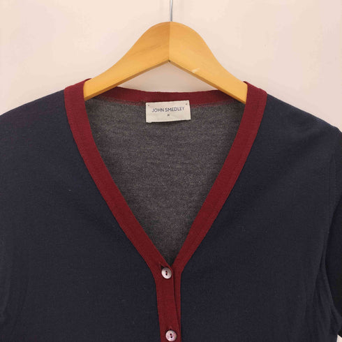 ジョンスメドレー JOHN SMEDLEY 英国製 トライカラー Vネック ウール カーディガン レディース import:M