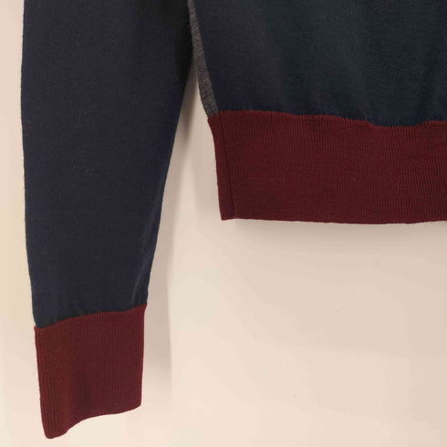 ジョンスメドレー JOHN SMEDLEY 英国製 トライカラー Vネック ウール カーディガン レディース import:M
