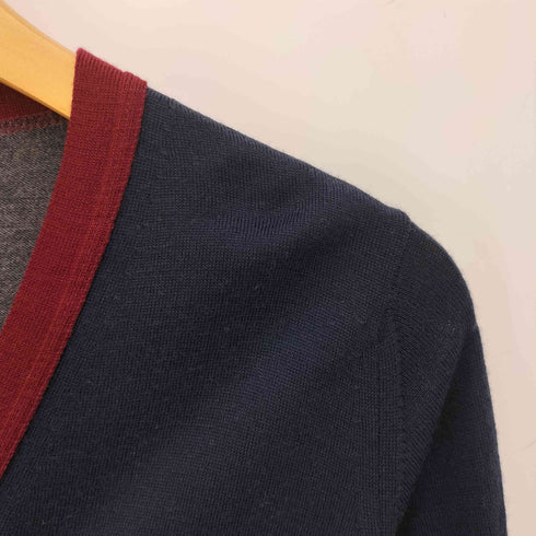 ジョンスメドレー JOHN SMEDLEY 英国製 トライカラー Vネック ウール カーディガン レディース import:M