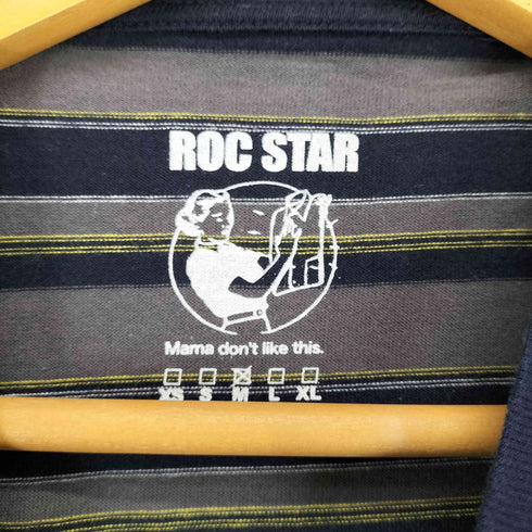 ROCSTAR ロゴ刺繍クルーネックボーダーTシャツ メンズ M
