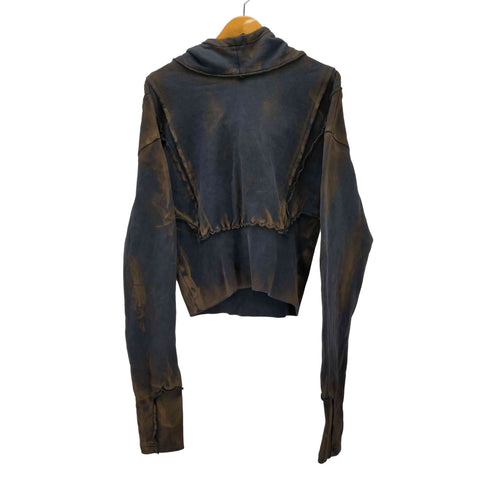 CONP コンプ 24SS HAND PRINTED WAR DAMAGE HOODIE 手書き ダメージ 加工 クロップド フーディー パーカー レディース import:L