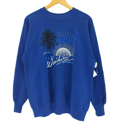 90s USA製 ULTRA SWEATSボディ ハワイ リゾート 発泡プリント ラグランスリーブ クルーネックスウェット メンズ import:XL
