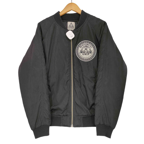 ユニフ UNIF ロゴワッペン 中綿 ジップアップブルゾン レディース import:M