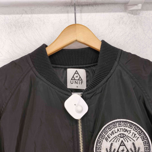 ユニフ UNIF ロゴワッペン 中綿 ジップアップブルゾン レディース import:M