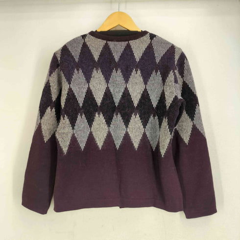 ジバンシィ GIVENCHY 80-90S GOLF ウールモヘヤ混アーガイルチェックニットカーディガン レディース import:M