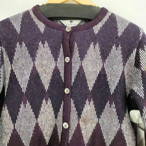 ジバンシィ GIVENCHY 80-90S GOLF ウールモヘヤ混アーガイルチェックニットカーディガン レディース import:M