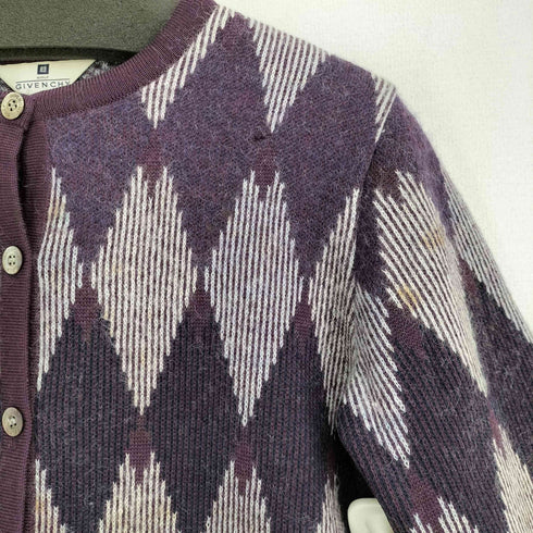 ジバンシィ GIVENCHY 80-90S GOLF ウールモヘヤ混アーガイルチェックニットカーディガン レディース import:M
