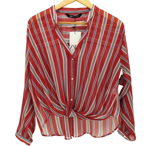 ザラ ZARA ラメ ストライプ シアー シャツ ブラウス レディース import:XS