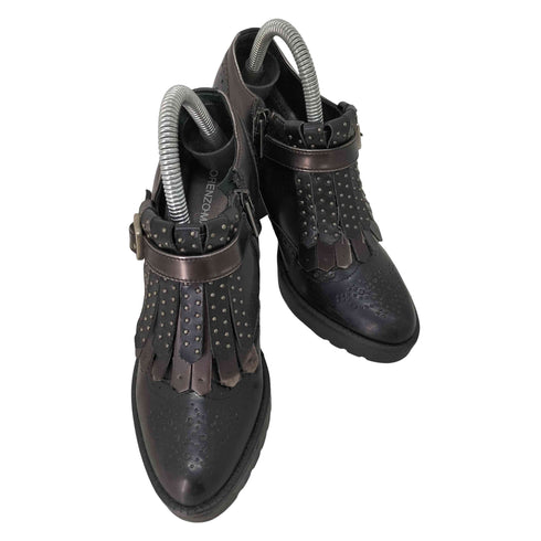 LORENZO MARI スタッズ付 フリンジショートブーティー レディース EUR:35