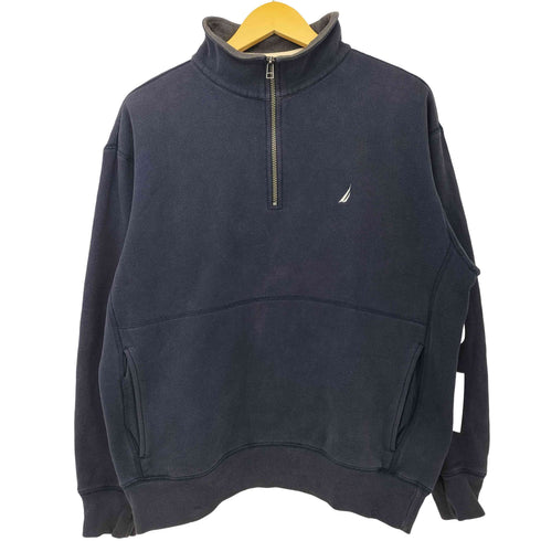 ノーティカ NAUTICA 00s ロゴ刺繍 カンガルーポケット 裏起毛 ハーフジップ スウェット メンズ import:L