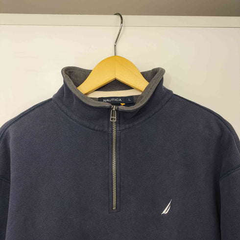 ノーティカ NAUTICA 00s ロゴ刺繍 カンガルーポケット 裏起毛 ハーフジップ スウェット メンズ import:L