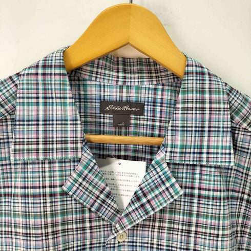エディーバウアー Eddie Bauer SS SEERSUCKER OPEN COLLAR SHIRT コットンポリ チェック オープンカラー 半袖 シャツ メンズ JPN:L