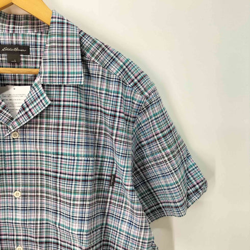 エディーバウアー Eddie Bauer SS SEERSUCKER OPEN COLLAR SHIRT コットンポリ チェック オープンカラー 半袖 シャツ メンズ JPN:L