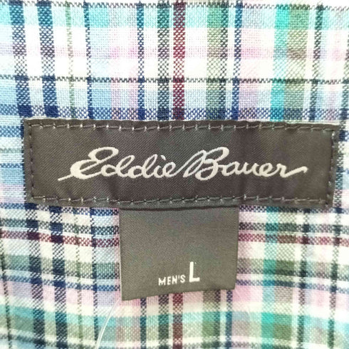 エディーバウアー Eddie Bauer SS SEERSUCKER OPEN COLLAR SHIRT コットンポリ チェック オープンカラー 半袖 シャツ メンズ JPN:L