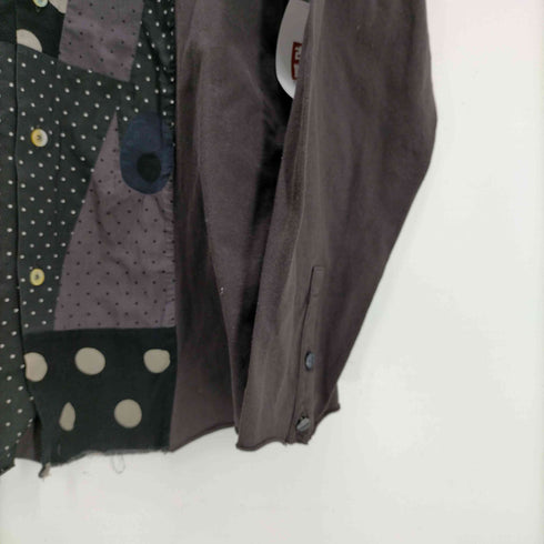 ポールスミス Paul Smith 総柄 ドット クレイジーパターン 切り替え バンドカラー L/S シャツ メンズ import:M
