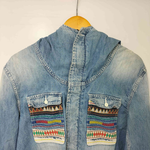 ゴースローキャラバン go slow caravan ネイティブ 刺繍 デザイン フード裏 ペイズリー 切替 比翼 シャンブレー シャツ パーカー メンズ JPN:4