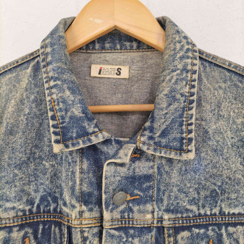 イッセイミヤケ ISSEY MIYAKE 80S ロゴ バックプリント ケミカルウォッシュ デニムジャケット レディース FREE