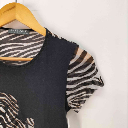 KRIZIAPOI イタリア製 ゼブラ柄 メッシュ切替Tシャツ レディース EUR:42