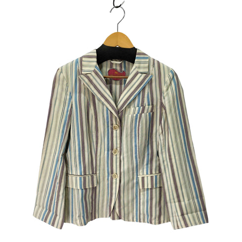 エトロミラノ ETRO MILANO イタリア製 ストライプコットンテーラードジャケット レディース JPN:44