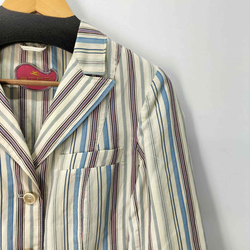 エトロミラノ ETRO MILANO イタリア製 ストライプコットンテーラードジャケット レディース JPN:44