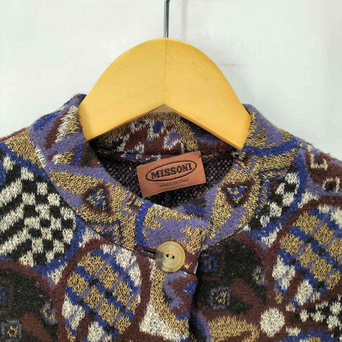 ミッソーニ MISSONI イタリア製 ウール混 幾何学 ノーカラージャケット レディース