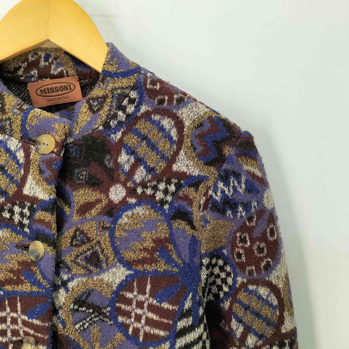ミッソーニ MISSONI イタリア製 ウール混 幾何学 ノーカラージャケット レディース