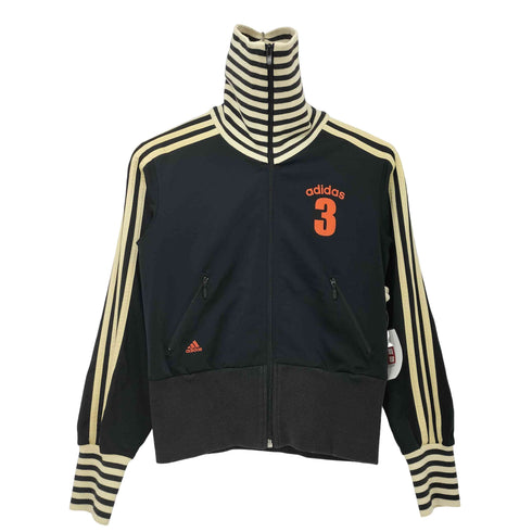 アディダス adidas 00s ロゴ フロッキープリント ボーダー リブ ハイネック トラック ジャケット レディース import:M