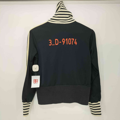 アディダス adidas 00s ロゴ フロッキープリント ボーダー リブ ハイネック トラック ジャケット レディース import:M