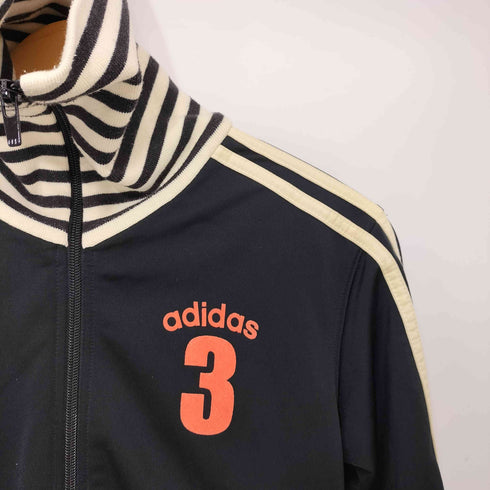 アディダス adidas 00s ロゴ フロッキープリント ボーダー リブ ハイネック トラック ジャケット レディース import:M