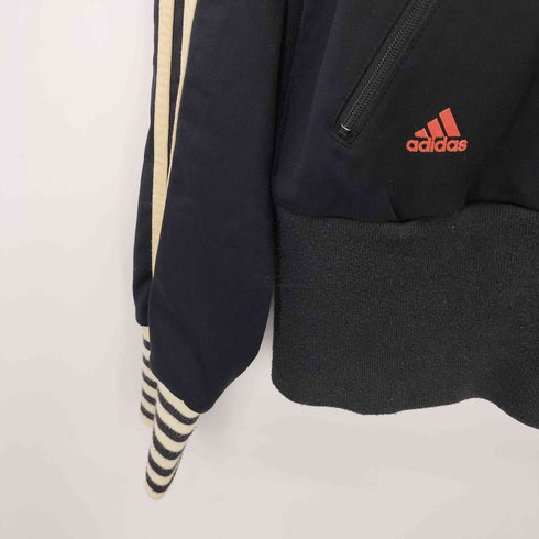 アディダス adidas 00s ロゴ フロッキープリント ボーダー リブ ハイネック トラック ジャケット レディース import:M