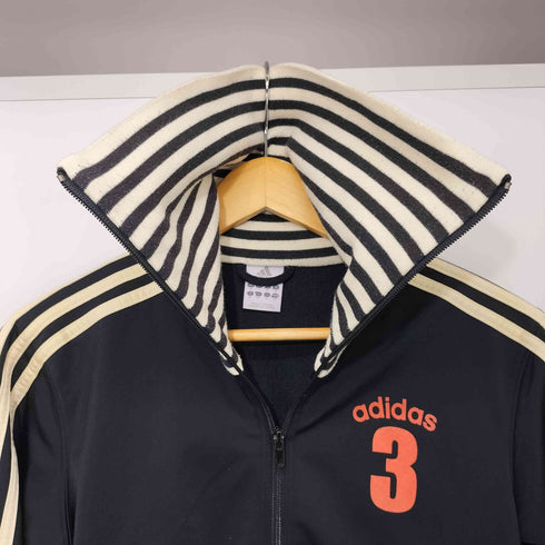 アディダス adidas 00s ロゴ フロッキープリント ボーダー リブ ハイネック トラック ジャケット レディース import:M