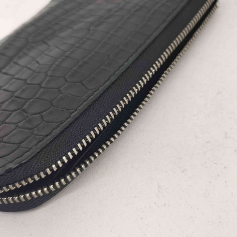 型押しレザー ラウンドジップ カードケース メンズ