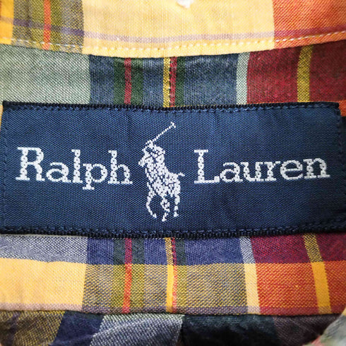 ラルフローレン RALPH LAUREN 90S インド製 3点止め チェック BDシャツ メンズ import:L