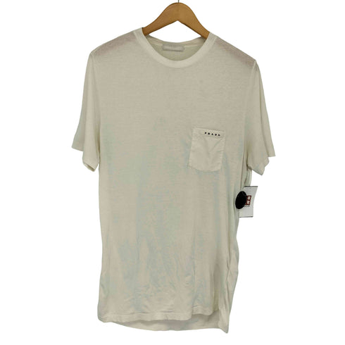 プラダ PRADA ラバーナイロン切替 ラバーロゴ ポケット クルーネック Tシャツ メンズ import:XS