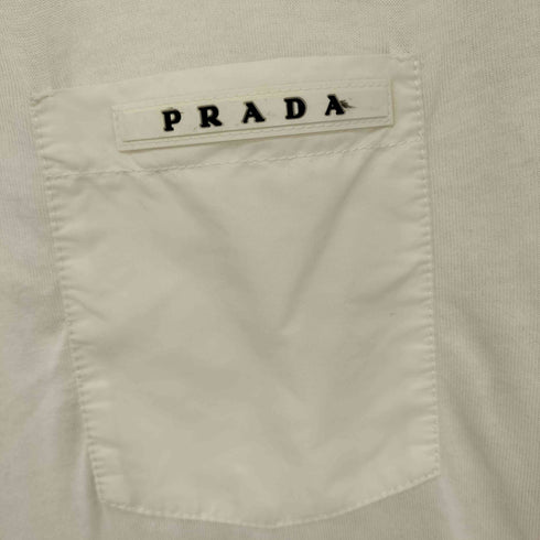 プラダ PRADA ラバーナイロン切替 ラバーロゴ ポケット クルーネック Tシャツ メンズ import:XS