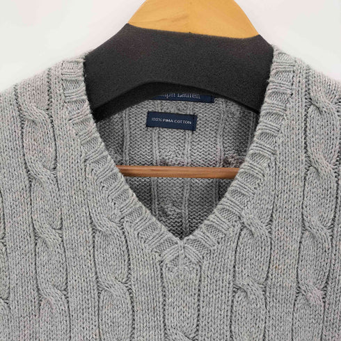 ポロバイラルフローレン Polo by RALPH LAUREN PIMA COTTON ポニー刺繍 ケーブル編み ニットベスト メンズ import:L