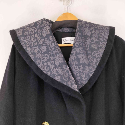 クリスチャンディオール Christian Dior 金ボタン シルク混 ダブルブレストコート レディース