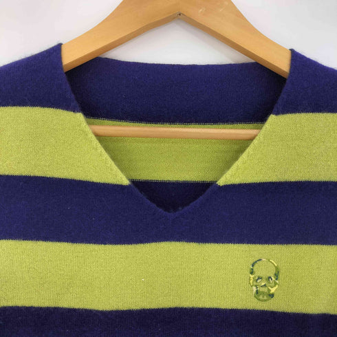 ルシアンペラフィネ Lucien Pellat-Finet スカル刺繍 Vネック ボーダー カシミヤニット メンズ import:S