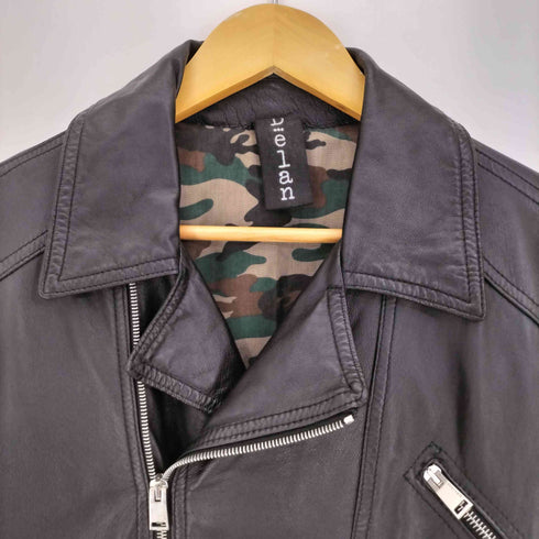 DELAN イタリア製 裏地ウッドランドカモ vera pelle real leather ダブルライダースジャケット メンズ 50