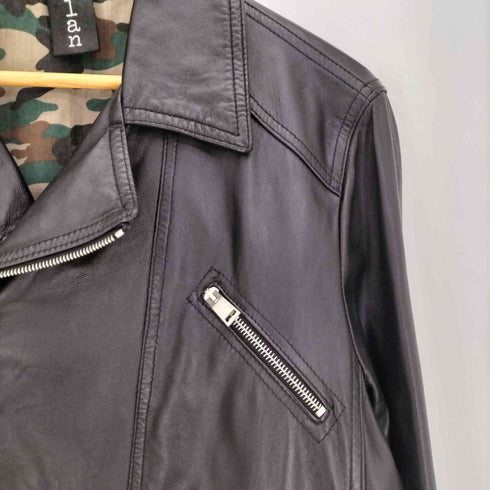 DELAN イタリア製 裏地ウッドランドカモ vera pelle real leather ダブルライダースジャケット メンズ 50