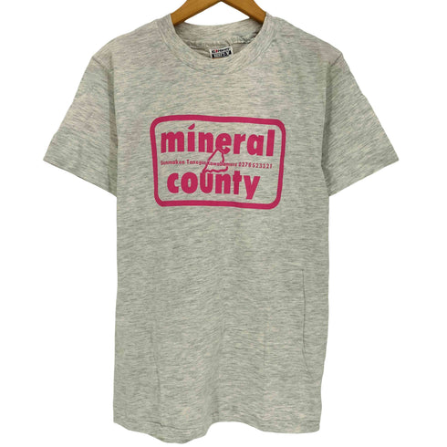 90s Hanes ボディ 袖裾シングルステッチ mineral county プリント クルーネック半袖Tシャツ メンズ import:M