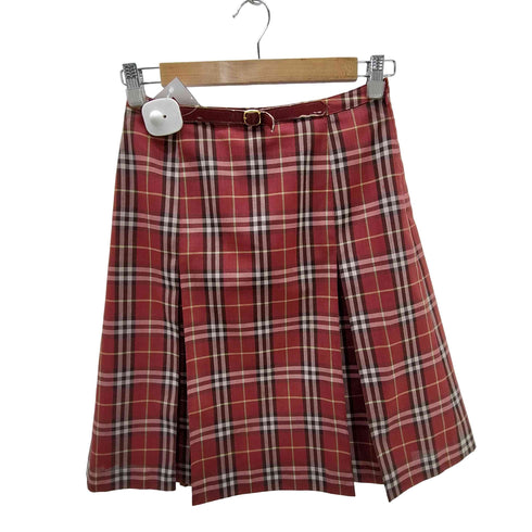 バーバリーブルーレーベル BURBERRY BLUE LABEL Checked Midi Skirt レザー ベルト タータン チェック スリット ミディ スカート レディース EUR:38