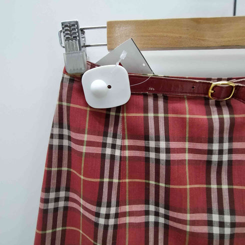 バーバリーブルーレーベル BURBERRY BLUE LABEL Checked Midi Skirt レザー ベルト タータン チェック スリット ミディ スカート レディース EUR:38