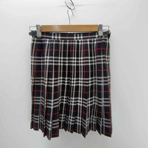 バーバリーブルーレーベル BURBERRY BLUE LABEL Checked Pleated Wrap Midi Skirt レザー ベルト ウール タータン チェック フリンジ 巻き ラップ ミディ プリーツ スカート レディース EUR:38