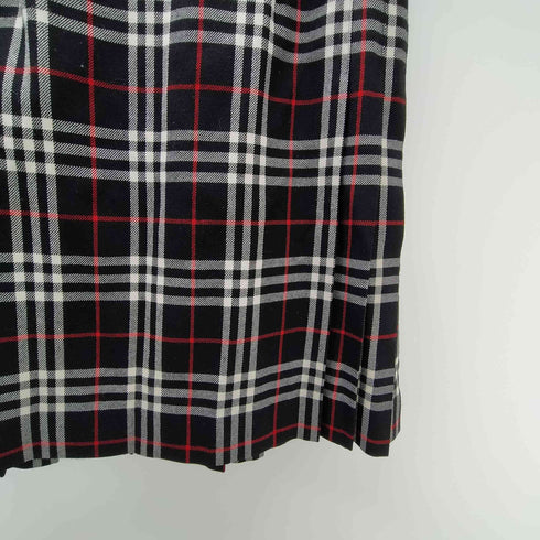 バーバリーブルーレーベル BURBERRY BLUE LABEL Checked Pleated Wrap Midi Skirt レザー ベルト ウール タータン チェック フリンジ 巻き ラップ ミディ プリーツ スカート レディース EUR:38