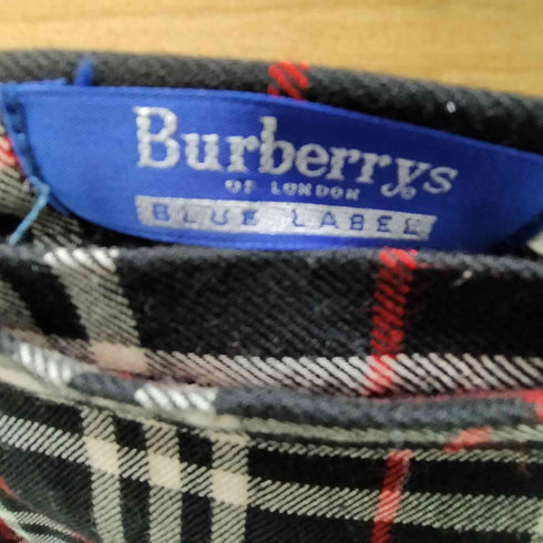 バーバリーブルーレーベル BURBERRY BLUE LABEL Checked Pleated Wrap Midi Skirt レザー ベルト ウール タータン チェック フリンジ 巻き ラップ ミディ プリーツ スカート レディース EUR:38