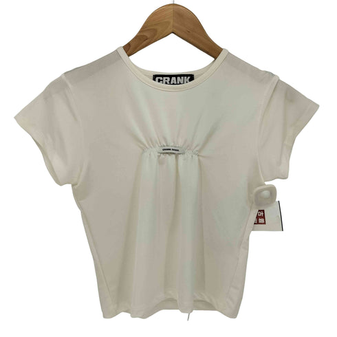 ドットコム .KOM CRANK GLOSSY SHIRRING LOGO TOP グロッシー シャーリング ロゴ トップス レディース FREE